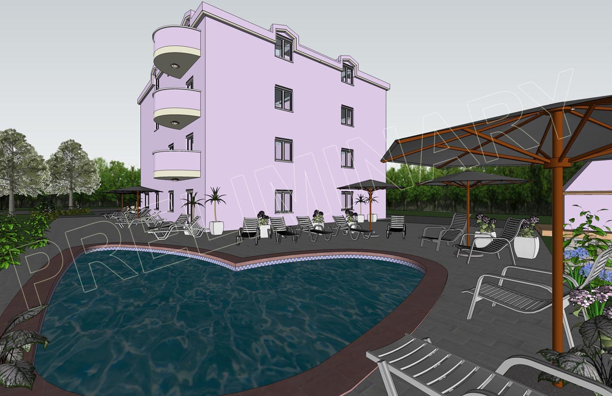 PURE SKETCHUP Pool shot preview for client - Solo's plants, mostly.  And the tree from this forum.