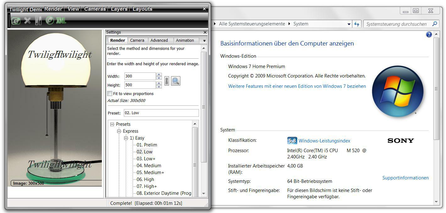 The better go - a new SONY Vaio Notebook with just 2,4 GHz Intel Core Duo, 64-bit WIN7 and 1 GB VRAM is outperforming the desktop, quite nice...